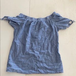 Blue and white striped off the shoulder shirt!